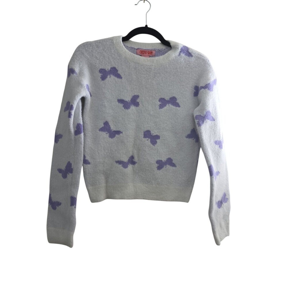 Coco & Shay Butterfly Sweater Size Medium White And Purple - Picture 1 of 3